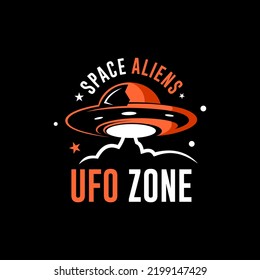 Modern science logo design with ufo or alien spaceship vector in emblem style