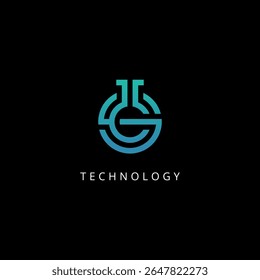 Logotipo moderno de la letra S de la Ciencia y de la tecnología con el símbolo del laboratorio.