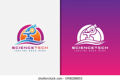 Modern Science Tech Logo Design. Abstract Microscope Combine with Modern Circle Shape. Vector Logo Design Illustration.