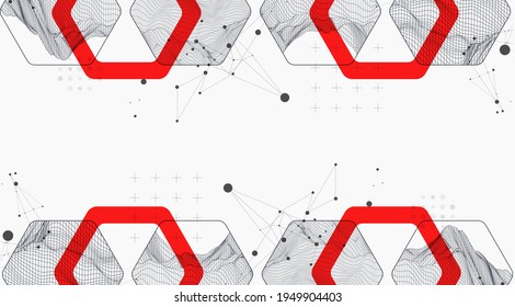 Moderne Wissenschaft oder Technologie, abstrakter Hintergrund mit sechseckigen Formen. Wireframe Spot Oberflächengrafik. Vektorgrafik.