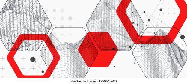 Modern science or technology abstract background using hexagonal shapes. Wireframe spot surface illustration. Vector.