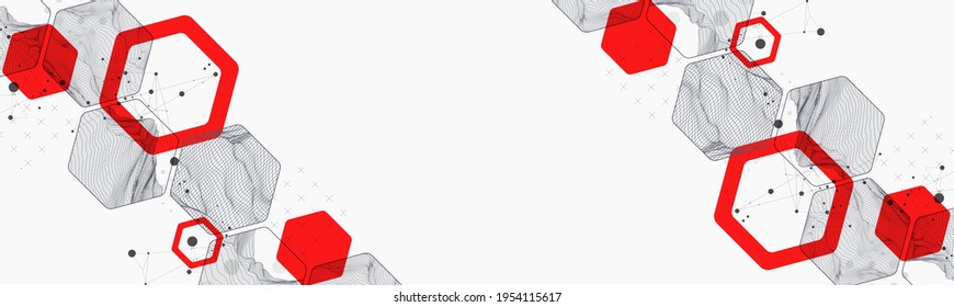 Modern science or technology abstract background using hexagonal shapes. Wireframe spot surface illustration. Vector.