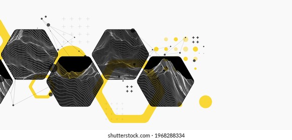 Modern science or technology abstract background using hexagonal shapes. Wireframe spot surface illustration. Vector.