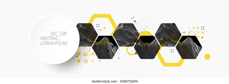 Modern science or technology abstract background using hexagonal shapes. Wireframe spot surface illustration. Vector.