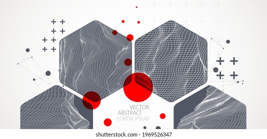 La ciencia moderna o la tecnología de fondo abstracto usando formas hexagonales. Ilustración de la superficie de la mancha del marco de cables. Vector.