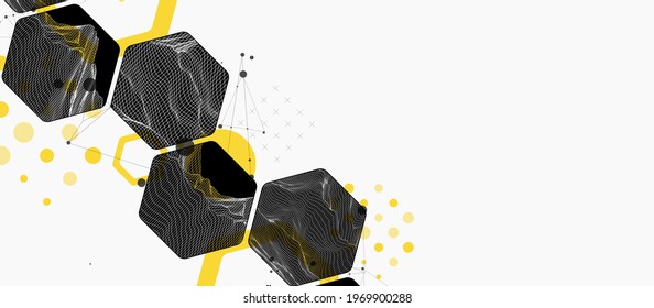 Modern science or technology abstract background using hexagonal shapes. Wireframe spot surface illustration. Vector.