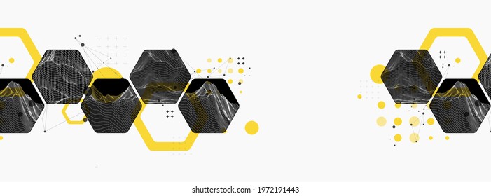 Modern science or technology abstract background using hexagonal shapes. Wireframe spot surface illustration. Vector.