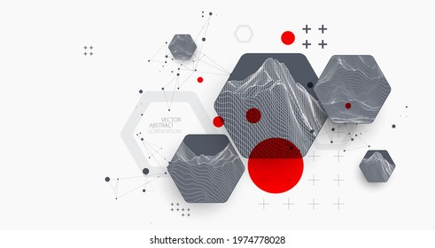 Modern science or technology abstract background using hexagonal shapes. Wireframe spot surface illustration. Vector.