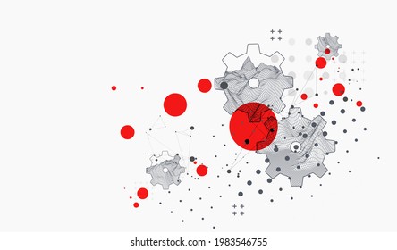 Modern science or technology abstract background using  cogwheel. Wireframe spot surface illustration. Vector.