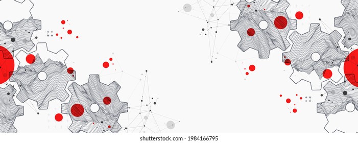 Modern science or technology abstract background using  cogwheel. Wireframe spot surface illustration. Vector.