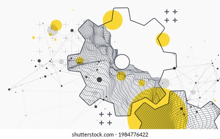 Modern science or technology abstract background using  cogwheel. Wireframe spot surface illustration. Vector.