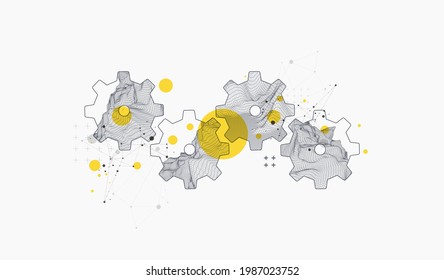 Modern science or technology abstract background using  cogwheel. Wireframe spot surface illustration. Vector.