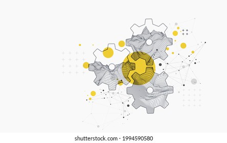 Modern science or technology abstract background using  cogwheel. Wireframe spot surface illustration. Vector.