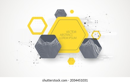 La ciencia moderna o la tecnología de fondo abstracto usando formas hexagonales. Ilustración de la superficie de la mancha del marco de cables. Vector.

