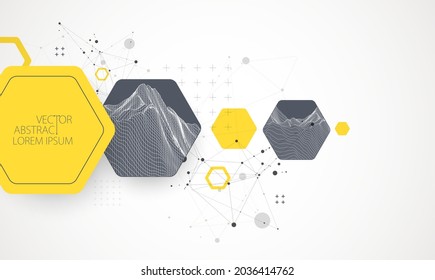Modern science or technology abstract background using hexagonal shapes. Wireframe spot surface illustration. Vector.

