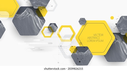 La ciencia moderna o la tecnología de fondo abstracto usando formas hexagonales. Ilustración de la superficie de la mancha del marco de cables. Vector.
