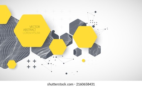 Moderne Wissenschaft oder Technologie, abstrakter Hintergrund mit sechseckigen Formen. Wireframe Spot Oberflächengrafik. Vektorgrafik.