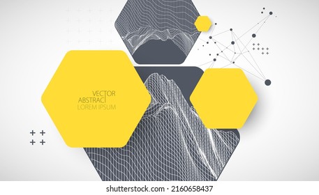 La ciencia moderna o la tecnología de fondo abstracto usando formas hexagonales. Ilustración de la superficie de la mancha del marco de cables. Vector.