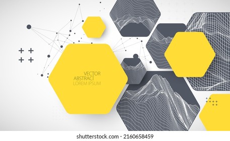 Modern science or technology abstract background using hexagonal shapes. Wireframe spot surface illustration. Vector.