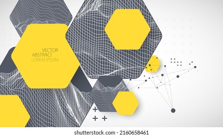 Modern science or technology abstract background using hexagonal shapes. Wireframe spot surface illustration. Vector.