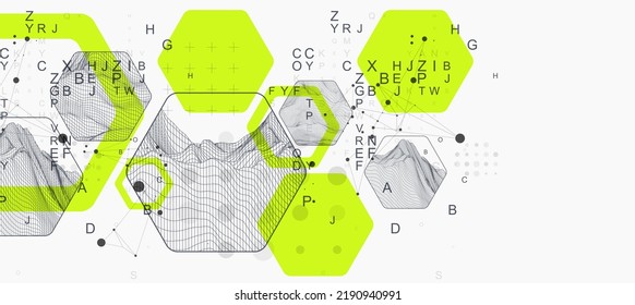Modern science or technology abstract background using hexagonal shapes. Wireframe spot surface illustration. Vector.