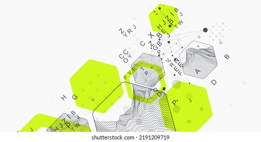 Modern science or technology abstract background using hexagonal shapes. Wireframe spot surface illustration. Vector.