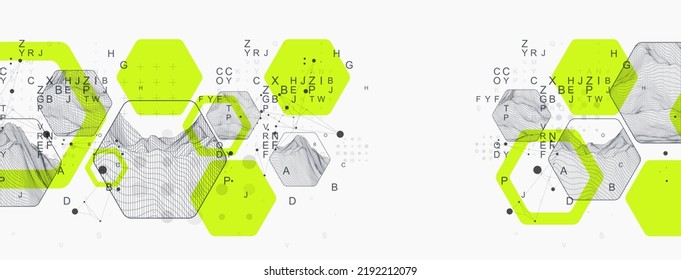 Modern science or technology abstract background using hexagonal shapes. Wireframe spot surface illustration. Vector.