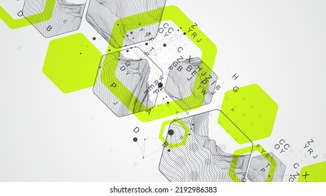 Modern science or technology abstract background using hexagonal shapes. Wireframe spot surface illustration. Vector.