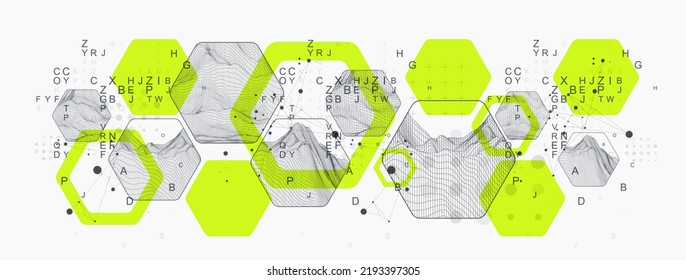 La ciencia moderna o la tecnología de fondo abstracto usando formas hexagonales. Ilustración de la superficie de la mancha del marco de cables. Vector.