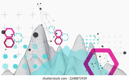 Modern science technology abstract background using hexagonal shapes. Wireframe spot surface illustration. Vector.