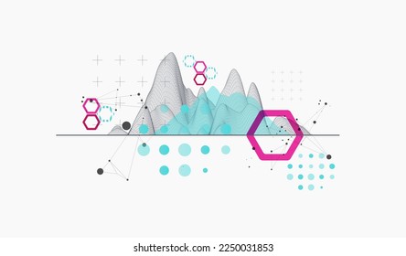 Modern science technology abstract background using hexagonal shapes. Wireframe spot surface illustration. Vector.