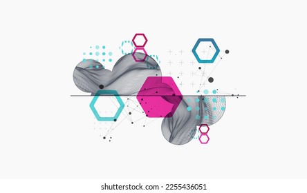 Modern science technology abstract background using hexagonal shapes. Wireframe spot surface illustration. Vector. - Shutterstock ID 2255436051