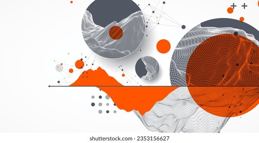 Modern science technology abstract background using circle shapes. Wireframe spot surface illustration.  Vector