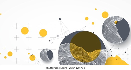 Modern science technology abstract background using circle shapes. Wireframe spot surface illustration.  Vector