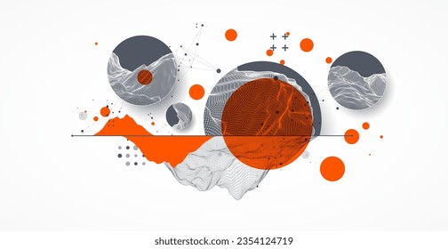 El fondo abstracto de la ciencia moderna se basa en formas redondeadas. Ilustración de la superficie de la mancha del marco de cables.  Vector