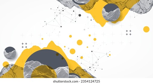 Modern science technology abstract background using circle shapes. Wireframe spot surface illustration.  Vector