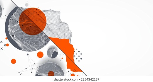 El fondo abstracto de la ciencia moderna se basa en formas redondeadas. Ilustración de la superficie de la mancha del marco de cables.  Vector