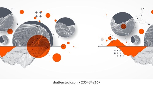Modern science technology abstract background using circle shapes. Wireframe spot surface illustration.  Vector