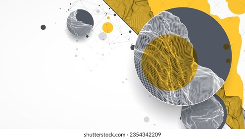 Modern science technology abstract background using circle shapes. Wireframe spot surface illustration.  Vector