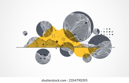 Modern science technology abstract background using circle shapes. Wireframe spot surface illustration.  Vector