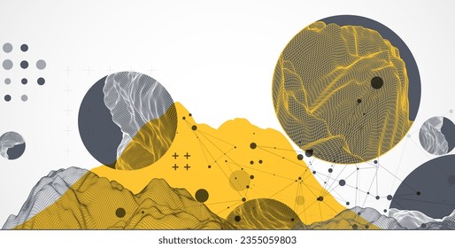 Modern science technology abstract background using circle shapes. Wireframe spot surface illustration.  Vector