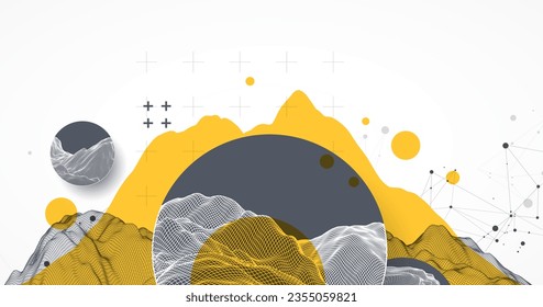 El fondo abstracto de la ciencia moderna se basa en formas redondeadas. Ilustración de la superficie de la mancha del marco de cables.  Vector