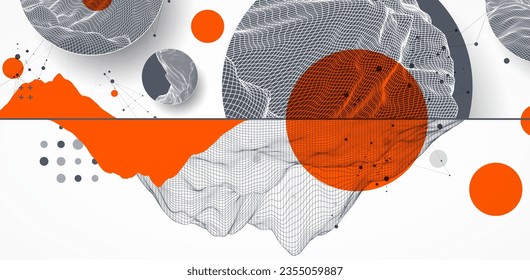 Modern science technology abstract background using circle shapes. Wireframe spot surface illustration.  Vector