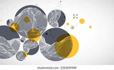 Modern science technology abstract background using circle shapes. Wireframe spot surface illustration.  Vector