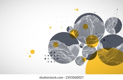 El fondo abstracto de la ciencia moderna se basa en formas redondeadas. Ilustración de la superficie de la mancha del marco de cables.  Vector