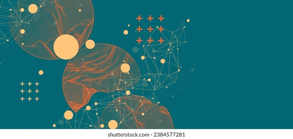 Modern science technology abstract background using circle shapes. Wireframe spot surface illustration.  Handmade vector art.