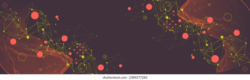 Modern science technology abstract background using circle shapes. Wireframe spot surface illustration.  Handmade vector art.