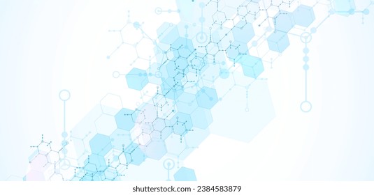 Modern science or technology abstract background using hexagonal shapes. Handmade vector art.