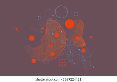 El fondo abstracto de la ciencia moderna se basa en formas redondeadas. Ilustración de la superficie de la mancha del marco de cables.  Arte vectorial hecho a mano.