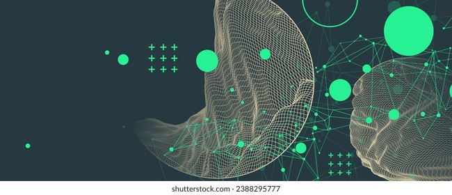 Modern science technology abstract background using circle shapes. Wireframe spot surface illustration.  Handmade vector art.